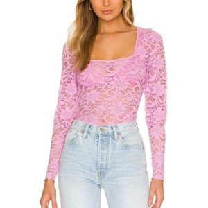 Free People X Revolve Long Distance Layering Lace Top Flower Trail Pink